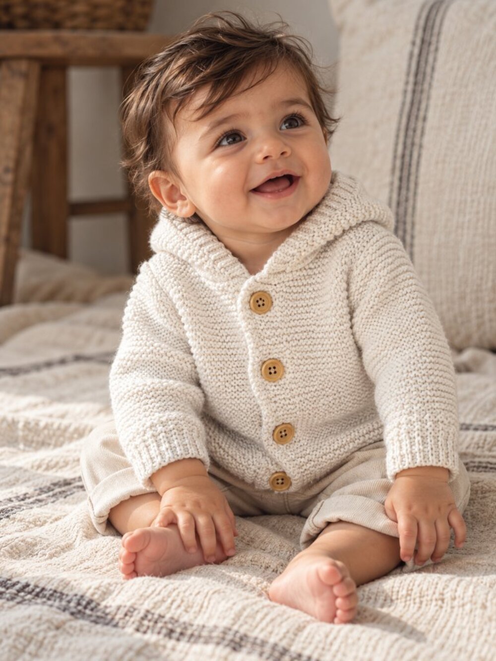 Little Planet Organic Cotton Baby Cardigan Knit Sweater Hooded Chunky 6M
